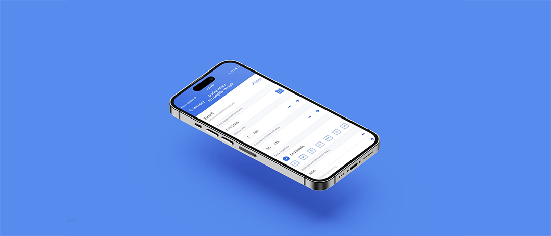 Smartfon w widoku izometrycznym na niebieskim tle, prezentujący ekran dodawania nowej terapii w aplikacji medycznej Egis stworzonej przez itCraft.