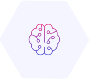 Ikona usługi „Analiza danych z użyciem AI” przedstawiająca ludzki mózg jako sieć neuronową, symbolizująca zaawansowaną analitykę medyczną. Icon for the "AI Data Analysis" service, showing a human brain as a neural network, symbolizing advanced healthcare analytics.