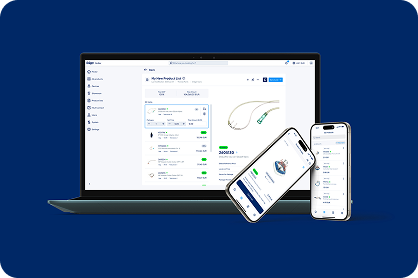 Makiety platformy webowej na laptopie oraz aplikacji mobilnej na ekranach smartfonów dla projektu Drager, przedstawiające system katalogu produktów medycznych i wycen zaprojektowany przez itCraft.