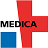 Oficjalne logo marki Medica przedstawiające stylizowany czerwony krzyż, niebieski kwadrat oraz czarny napis „MEDICA”.